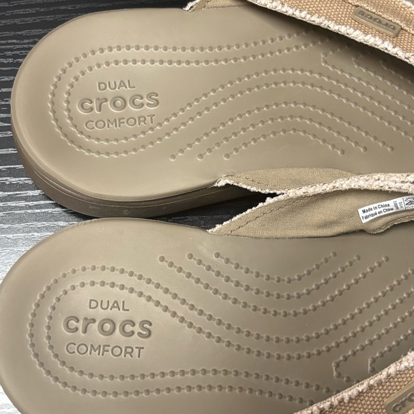 Crocs Men's Santa Cruz Canvas Flip Flops In Khaki Size 10 - Picture 6 of 11